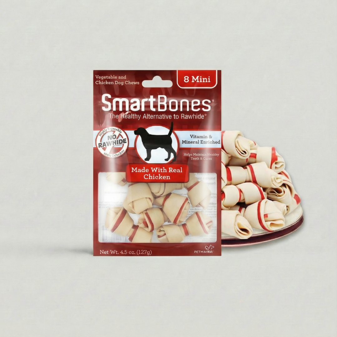 SmartBones dog chew packaging on a gray background